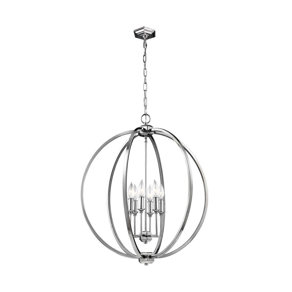 Corinne 6-Light Polished Nickel Crystal Globe Pendant