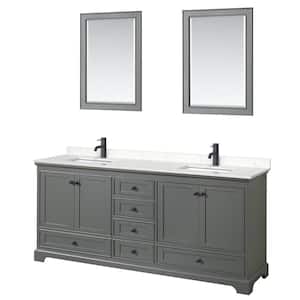 80 in. W x 22 in. D x 35 in. H Double Bath Vanity in Dark Gray with Carrara Cultured Marble Top and 24 in. Mirrors