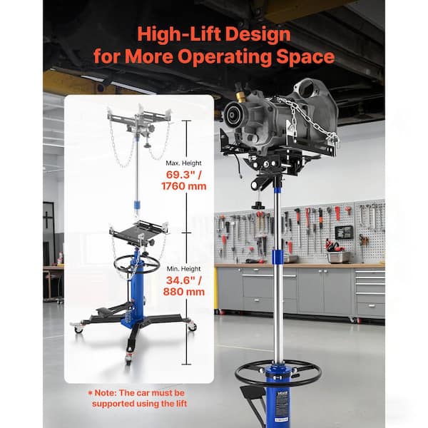JACK VEVOR Hydraulic Transmission Jack – 1660 lbs, 34.6–69.3 in