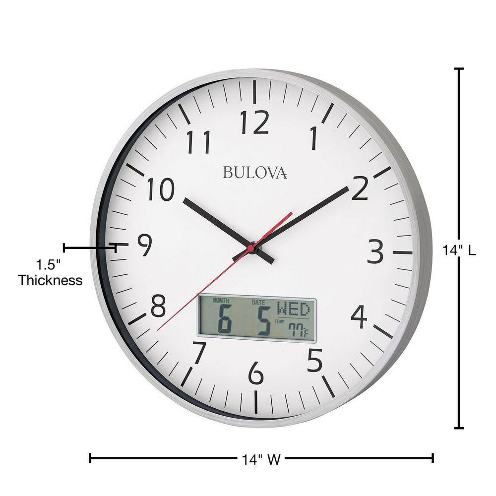 Oversized Silver Aluminum Wall Clock with Digital Display