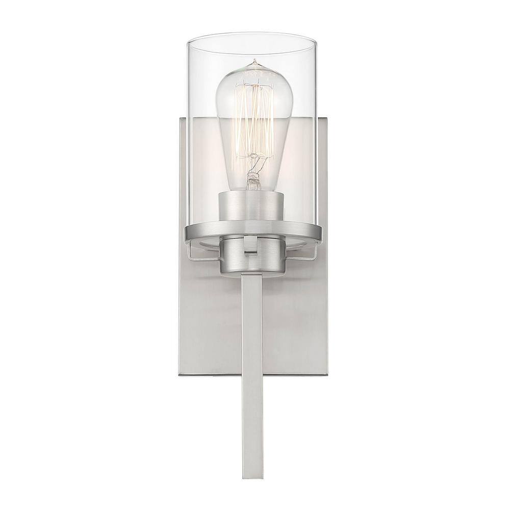 Jedrek Brushed Nickel Cylinder Sconce, Dimmable Direct Wired