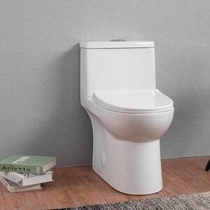 1-Piece 0.8/1.28 GPF Dual Flush Modern Elongated Toilet Soft Closing Seat in White Soft Close Seat Included