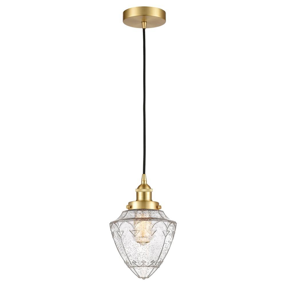 Bullet 60-Watt 1-Light Satin Gold Standard Mini Pendant Light with Seeded Glass Shade, No Bulbs Included price history on PriceWatchPro