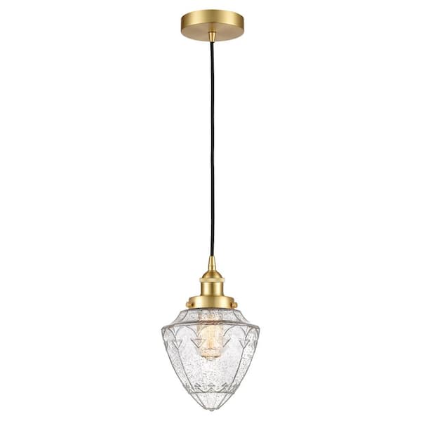 Bullet 60-Watt 1-Light Satin Gold Standard Mini Pendant Light with Seeded Glass Shade, No Bulbs Included