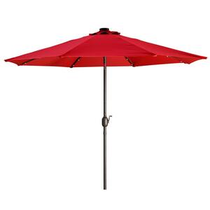 9 ft. Aluminum Market High Quality Solar LED Light Tilt Patio Beach Umbrella in Red, without Base