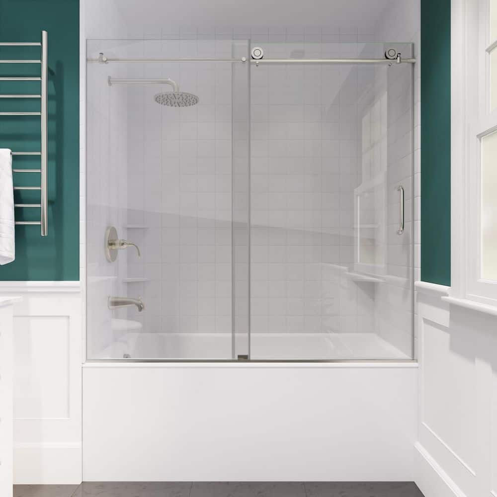 Don 56 to 60 in. x 62 in. Frameless Sliding Tub Door in Brushed Nickel with 3/8 in. Clear Glass price history on PriceWatchPro