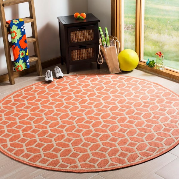 Linden Rust/Cream 7 ft. x 7 ft. Round Latticework Squares Border Area Rug