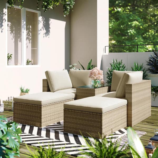 beige wicker patio furniture set