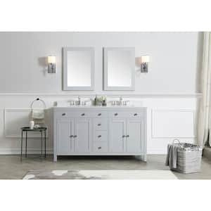 Austen 60 in. W x 22 in. D Bath Vanity in Dove Grey with Marble Vanity Top in Yves White with White Sinks