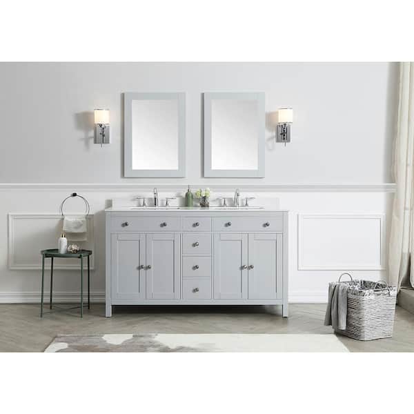 Home Decorators Collection Austen 60 in. W x 22 in. D x 34 in. H Double Sink Bath Vanity in Dove Gray with White Engineered Marble Top