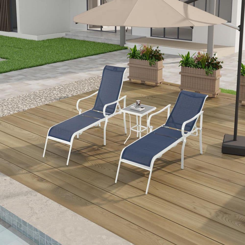 3-Pieces Blue Patio Lounge Chairs Iron Outdoor Lounge Chairs price history on PriceWatchPro