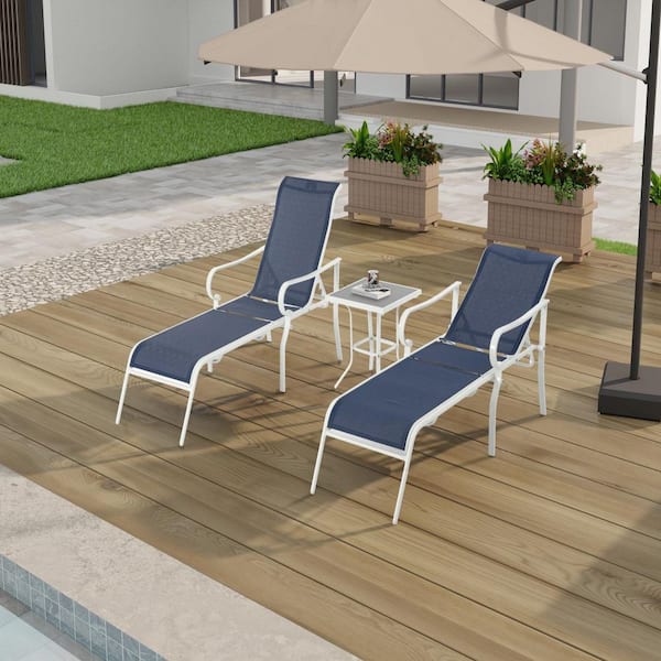 Cisvio 3-Pieces Blue Patio Lounge Chairs Iron Outdoor Lounge Chairs