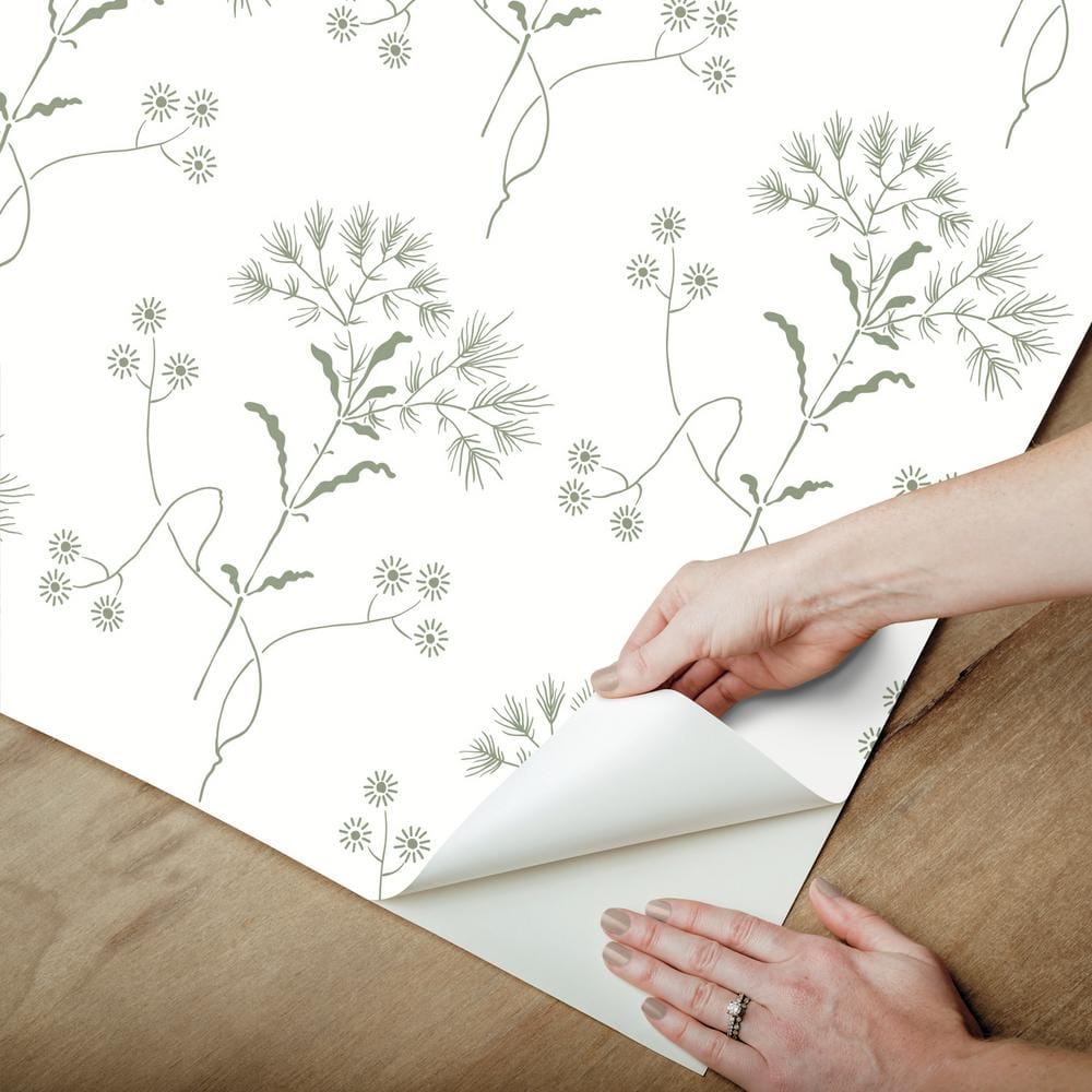 Green and White Wildflower Self-Adhesive Wallpaper Roll