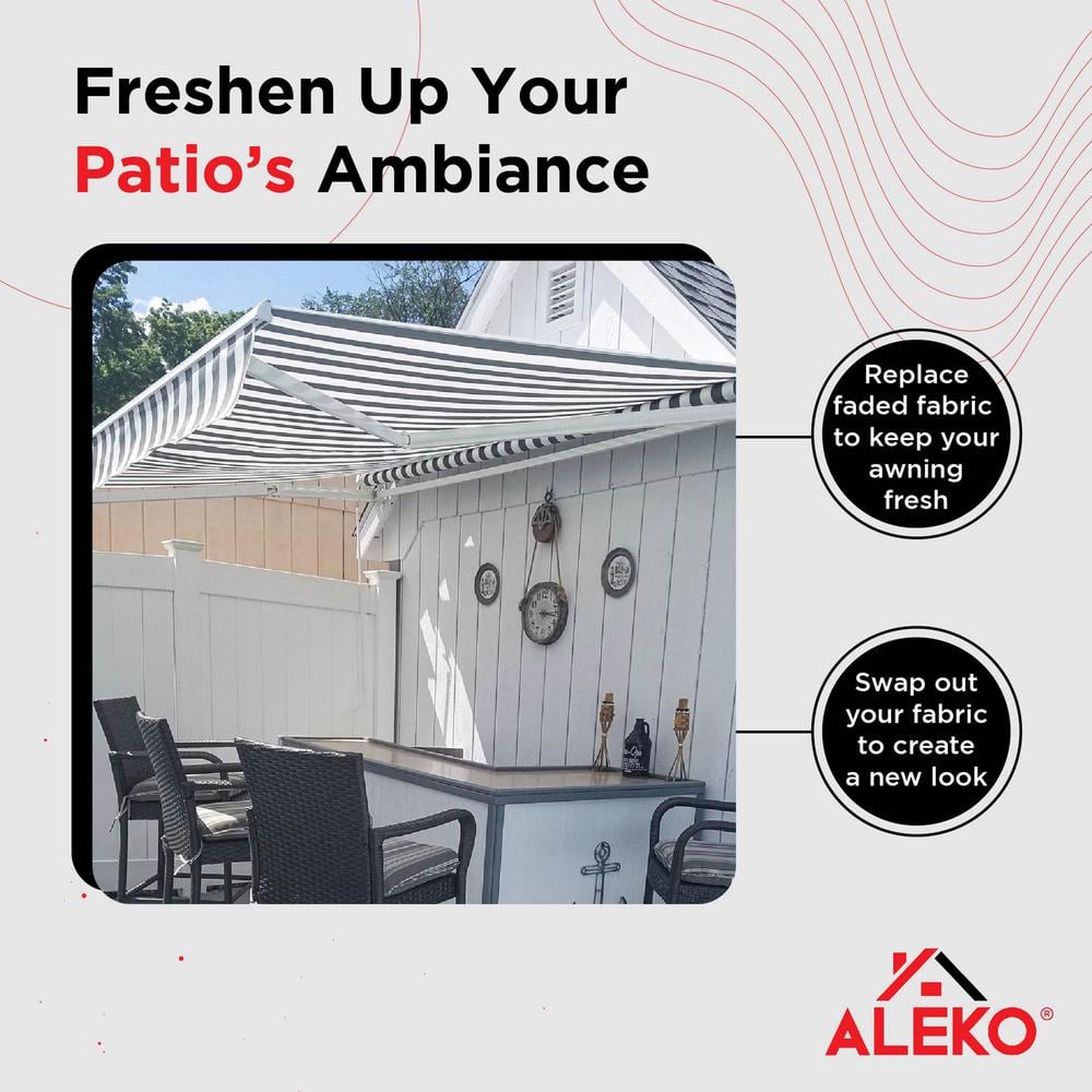 Gray and White Striped Polyester Retractable Awning Fabric Replacement