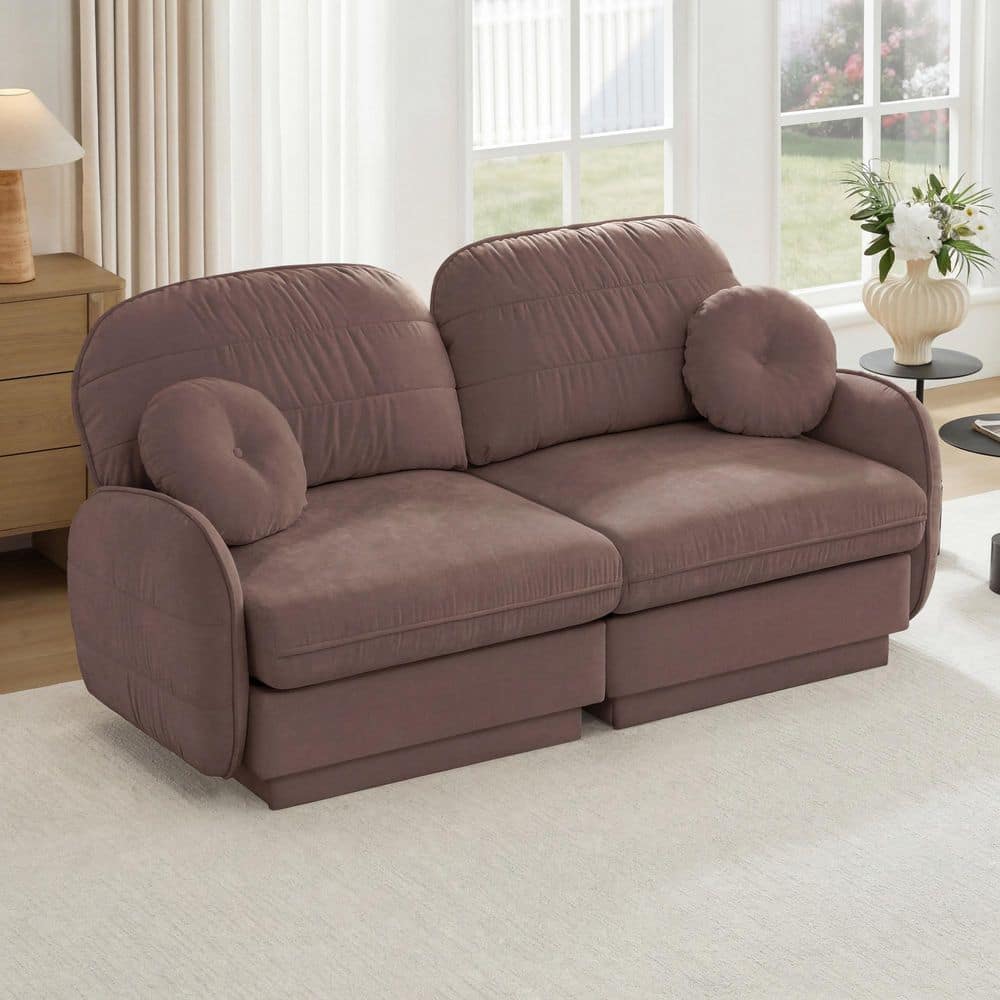 Olaf 73.2 in. Flared Arm Chenille Rectangle Cloud Loveseat Sectional Sofa in Red with Round Pillows, Rose Dust price history on PriceWatchPro