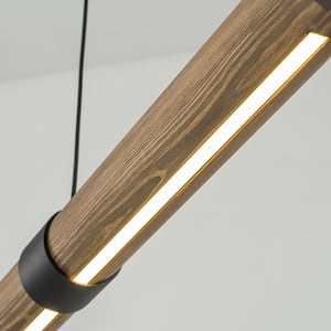 Leon 1-Light Brown Farmhouse Wood Dimmable LED Linear Pendant Light