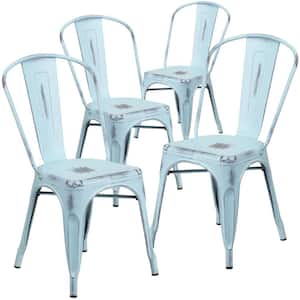 Stackable Metal Outdoor Dining Chair in Green-Blue (Set of 4)