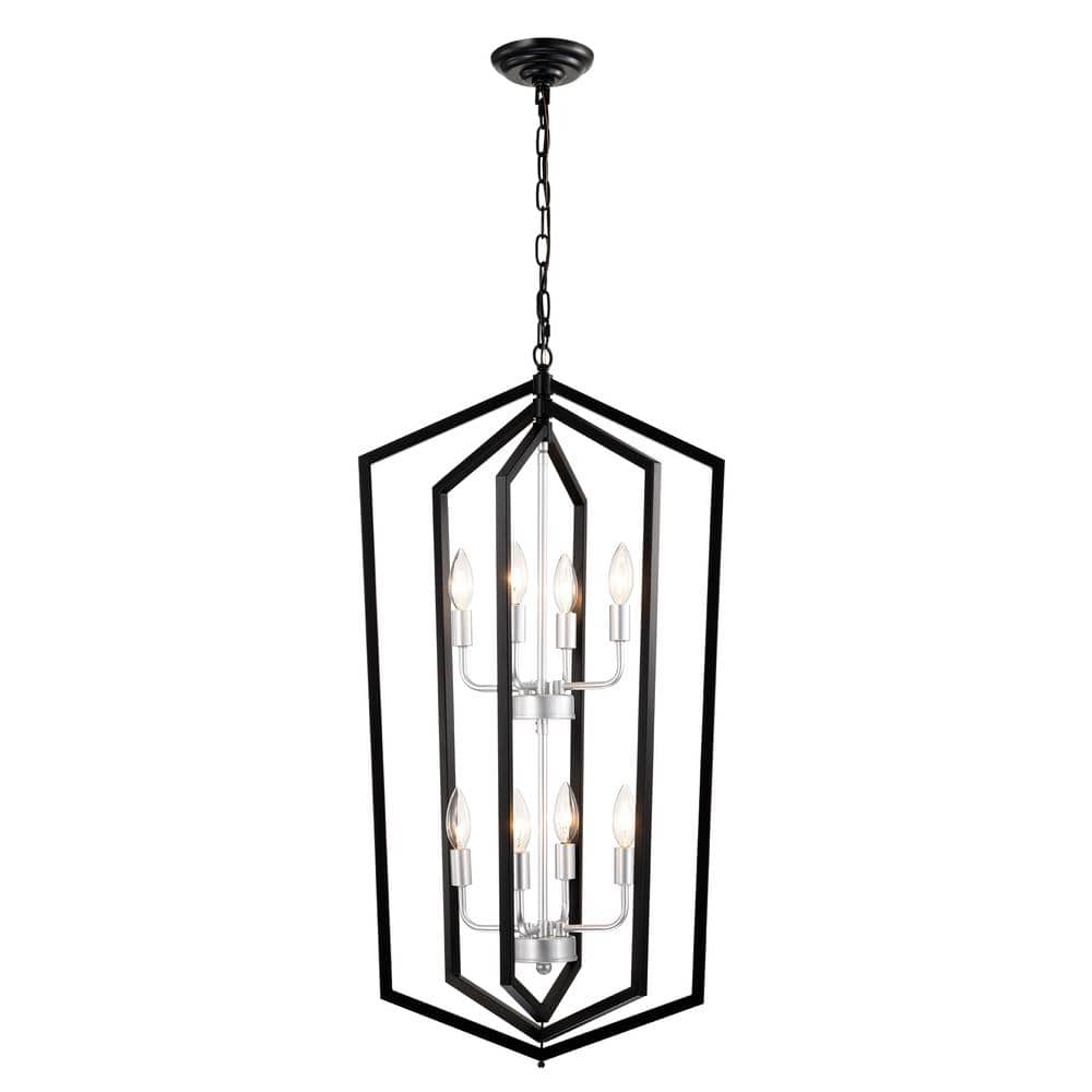 8-Light Sliver Vintage Rustic Cage Light Fixture Adjustable Height Chandeli