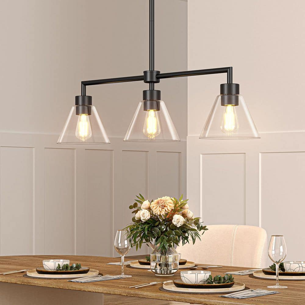3-Light Ines Black Industrial Linear Chandelier with Glass Shades, Industrial Linear Kitchen Pendant Light price history on PriceWatchPro