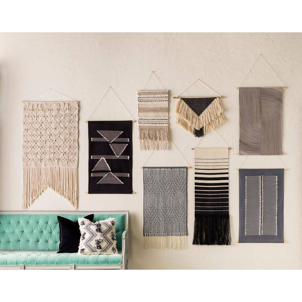 Medium Gray Cotton Woven Wall Hanging with Fringe