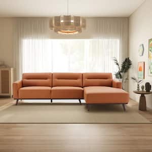 Baltimore 109 in. Square Arm 2-Piece Right Facing Vegan Leather Sectional Sofa in Cognac (Seats 4)