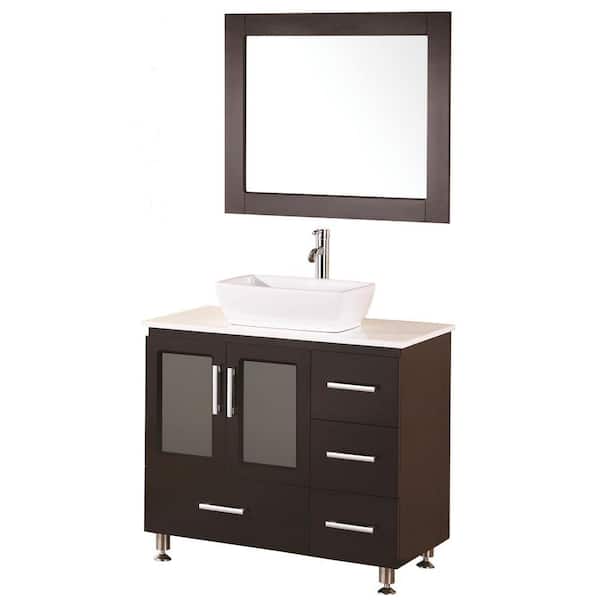 Design Element Stanton 36 in. W x 20 in. D Vanity in Espresso with Composite Stone Vanity Top and Mirror in White