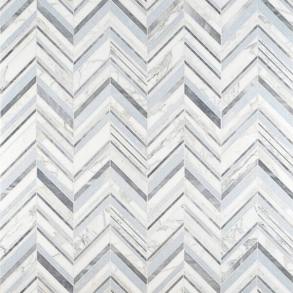 Ivy Hill Tile Auburn Blue 11.33 in. x 12.87 in. Polished Marble Floor and Wall Mosaic Tile (2.02 sq. ft./Each)
