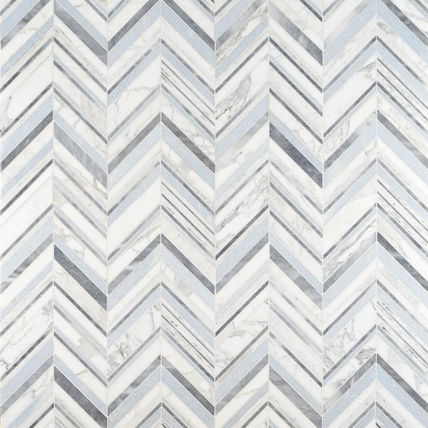 Ivy Hill Tile Auburn Blue 11.33 in. x 12.87 in. Polished Marble Floor and Wall Mosaic Tile (2.02 sq. ft./Each)