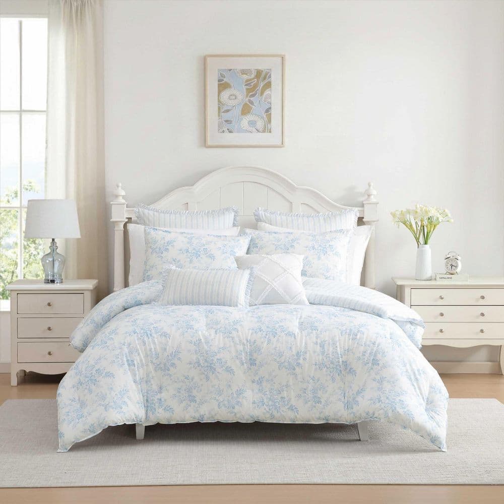 Laura Ashley Annalise Floral 7-Piece Light Blue Cotton King