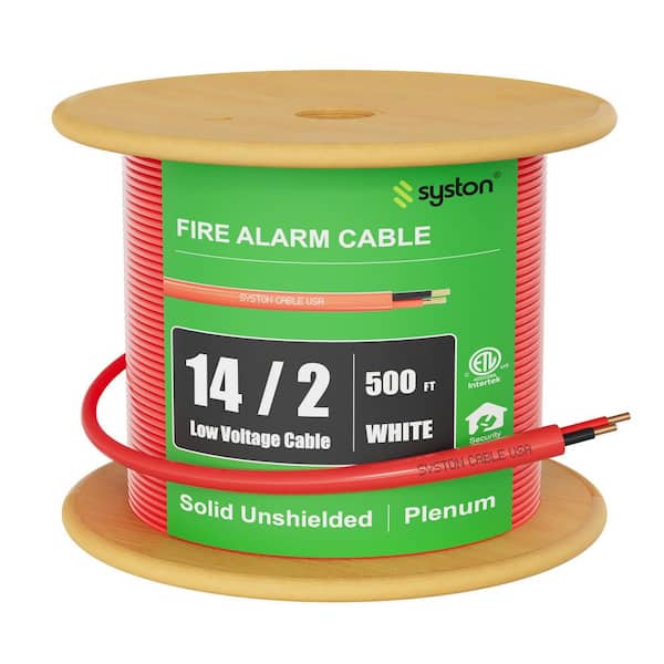 500 ft. 14/2 Red FPLP Plenum Rated Unshielded Solid Bare Copper Fire Alarm Security Burglar Station Wire UV Resistant