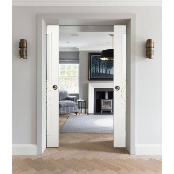 7012 56 in. x 84 in. White Finished MDF Sliding Door with Double Pocket Hardware