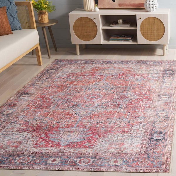 Vintage Serapi Red Orange/Gray 5 ft. x 8 ft. Machine Washable Distressed Ornate Medallion Area Rug