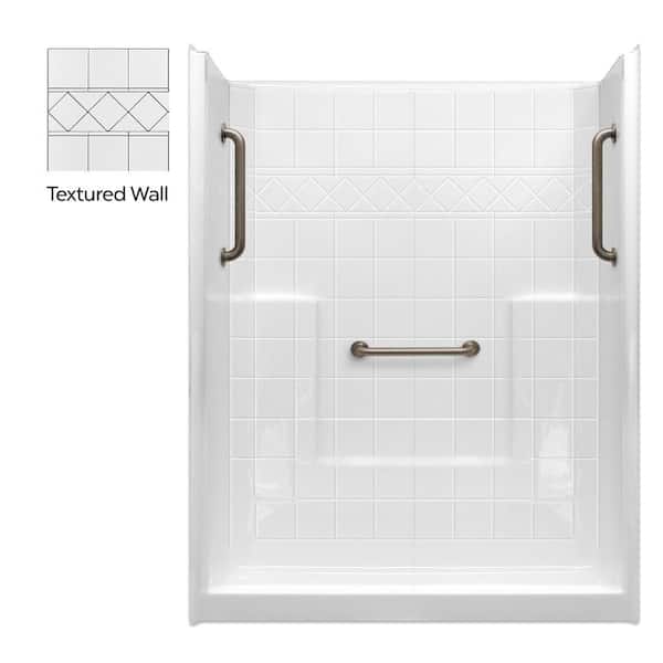 Liberty 60 in. x 33 in. x 77 in. AcrylX 1-Piece Shower Wall and Shower Pan in White with 3 Loose Grab Bars,Center Drain