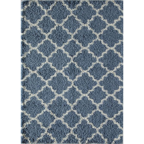 Rugs America Feather Shag Light Blue Ivory Quatrefoil 2'x4' Contemporary Area Rug