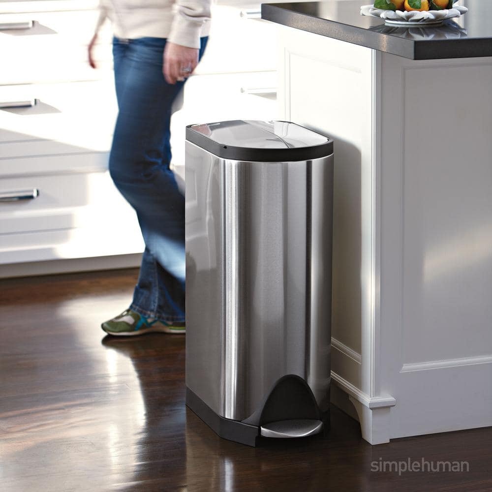 30L Brushed Stainless Steel Butterfly Lid Kitchen Step Trash Can