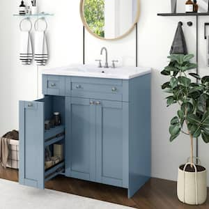 30.00 in. W x 18.00 in. D x 34.50 in. H Wood 1-Sinks Bath Vanity in Blue with White Cultured Marble Top and Cabinet