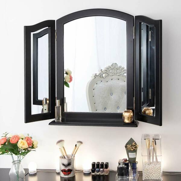 Boyel Living Large Wood Trifold Vanity Makeup Wall Mounted Mirror With Detachable Base 3 Way Black Xd Tf The Home Depot - Large Folding Bathroom Mirror Boyel Living Large Wood Trifold Vanity Makeup Wall Mounted Mirror With Detachable Base 3 Way Black Xd Tf The Home Depot - Large Folding Bathroom Mirror