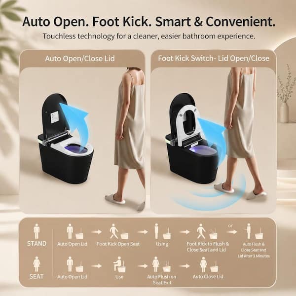 Xspracer Elongated Smart Bidet Toilet 1.28 GPF in Black with Tank