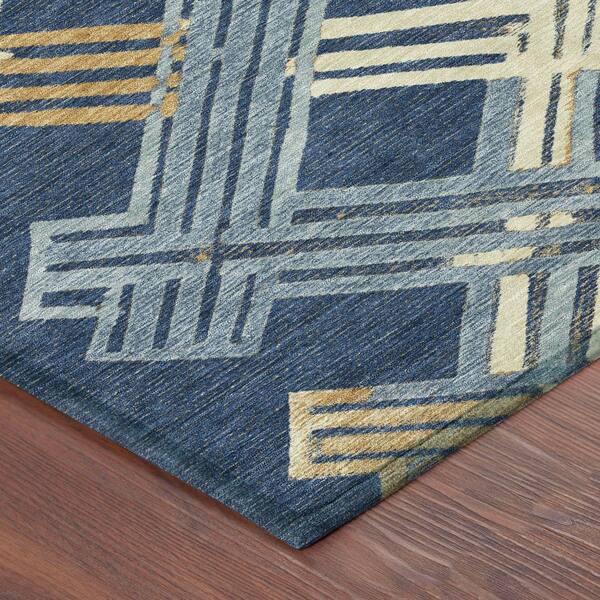 Chantille Machine Washable Indoor/Outdoor Abstract ACN2452 Navy 2 ft. x 7 ft. Runner Rug