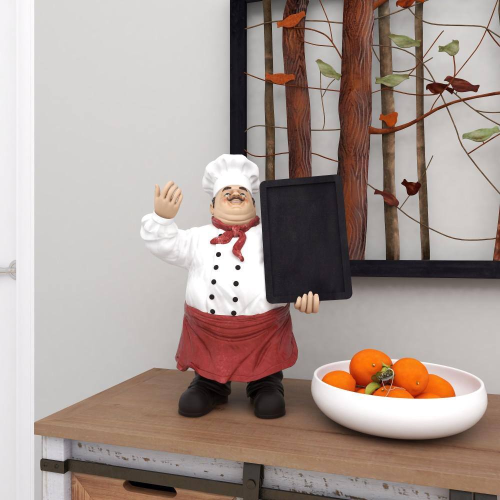 19" Multi Colored Polystone Chef Sculpture with Chalkboard