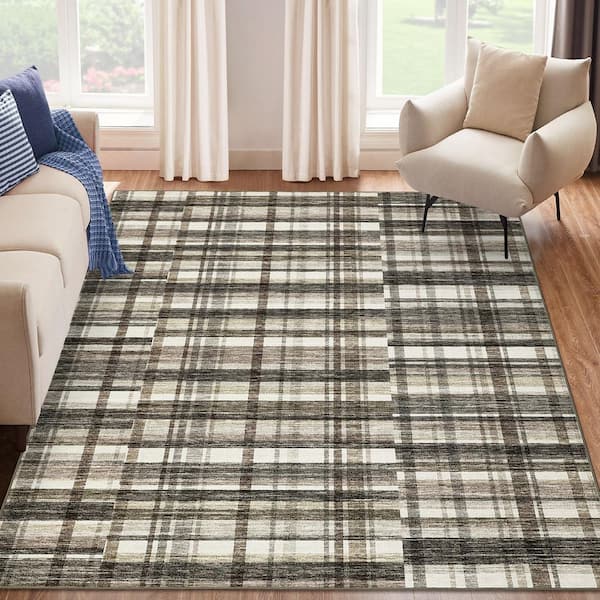 Beige Brown 10 ft. x 13 ft. Modern Striped Geometric Pattern Nonshedding Low Pile Bedroom Living Room Office Area Rug