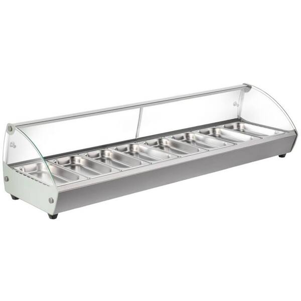 55 in. W 94 Qt. Commercial NSF Countertop Heated Display Buffet Server Case E8W in Stainless Steel with 8 Pan