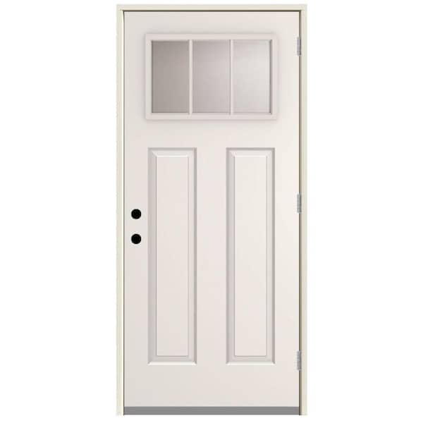 Steves & Sons 32 in. x 80 in. Element Series 3 Lite Left-Hand Outswing White Primed Steel Prehung Front Door with 4-9/16 in. Frame