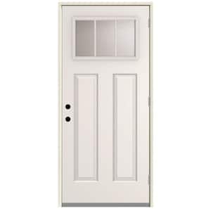 36 in. x 80 in. Element Series 3 Lite Left-Hand Outswing White Primed Steel Prehung Front Door with 4-9/16 in. Frame