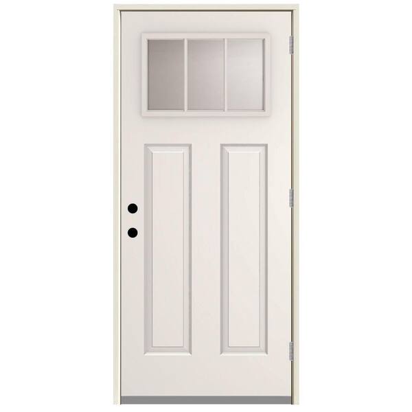 Steves & Sons 36 in. x 80 in. Element Series 3 Lite Left-Hand Outswing White Primed Steel Prehung Front Door with 4-9/16 in. Frame