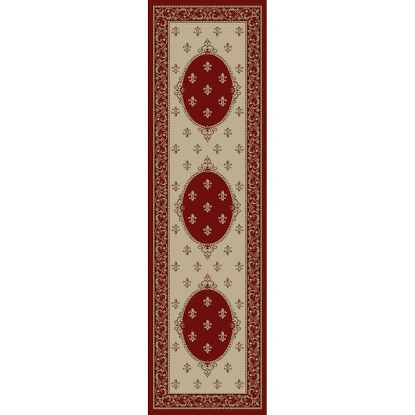 Jewel Fleur De Lysmedallion Red 2 ft. x 8 ft. Runner Rug