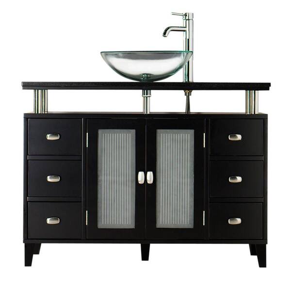 Home Decorators Collection Moderna 42 in. Vanity in Black with Marble Vanity Top in Black with White Basin