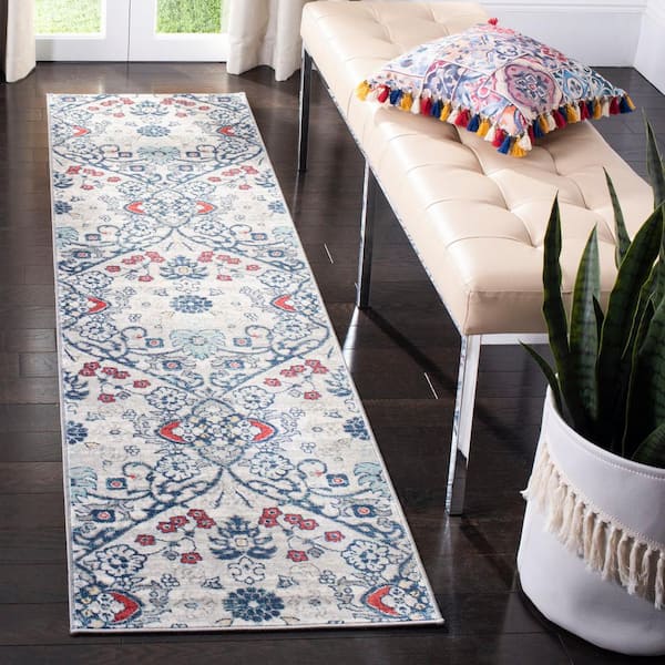 Brentwood Navy/Gray 2 ft. x 8 ft. Floral Runner Rug
