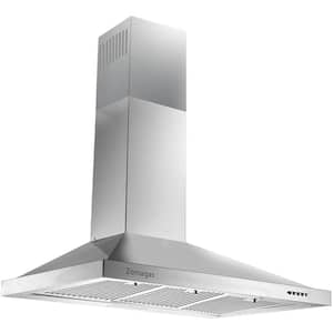Silver 36 in. 450 CFM Smart Ducted Insert Range Hood with Push Button and Removable Baffle Filters in Stainless Steel