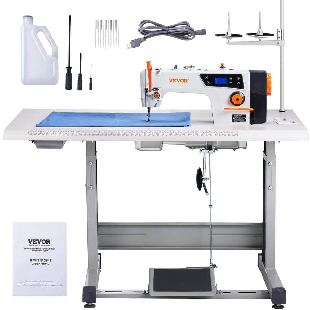 VEVOR 5000 sti/min Industrial Sewing Machine 500 W Heavy Duty Lockstitch Sewing Machine with Servo Motor Table Stand